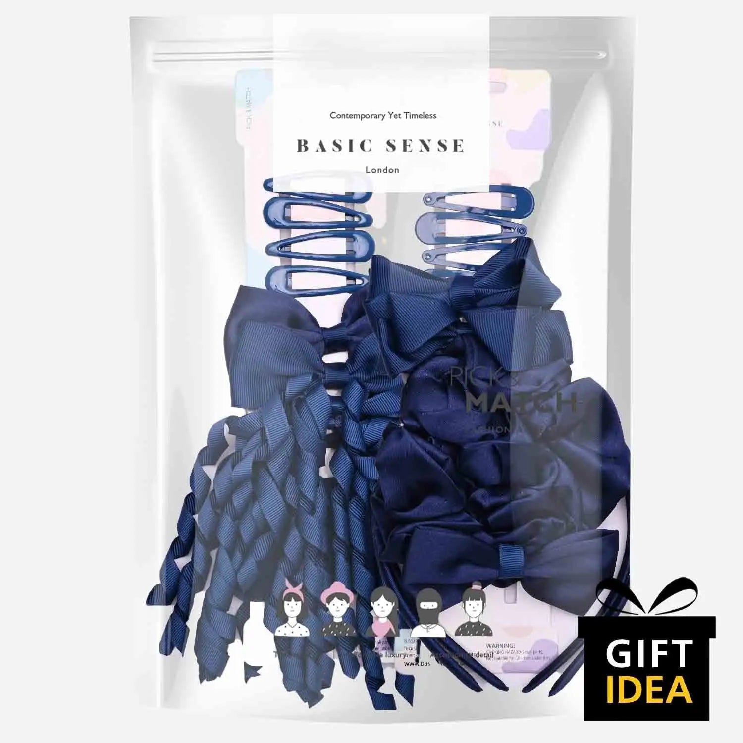 Packaging of blue bow hair clips in School Girl Plain Hair Accessories Set, 23pcs for secure hold