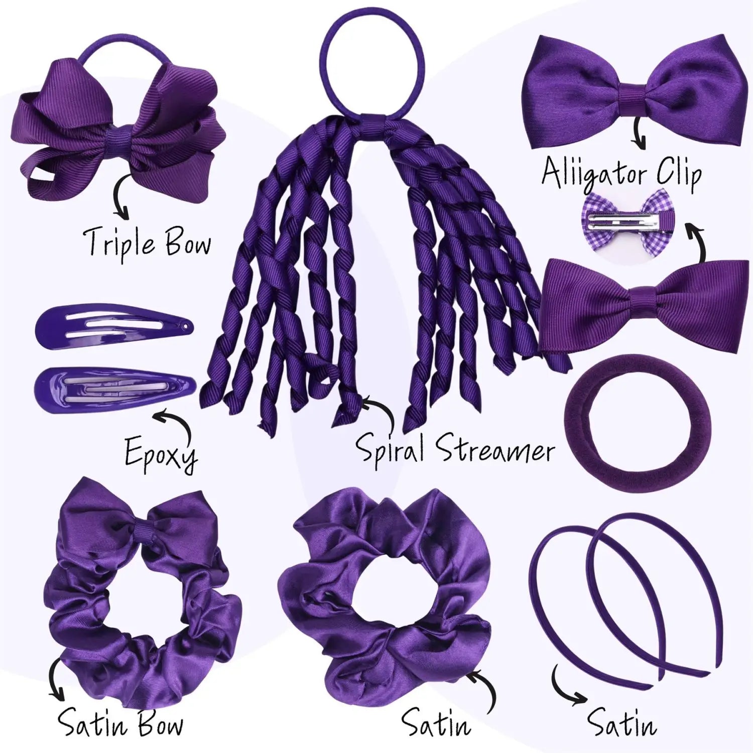 Purple hair accessories in School Girl Plain Hair Accessories Set, 23pcs for a secure hold