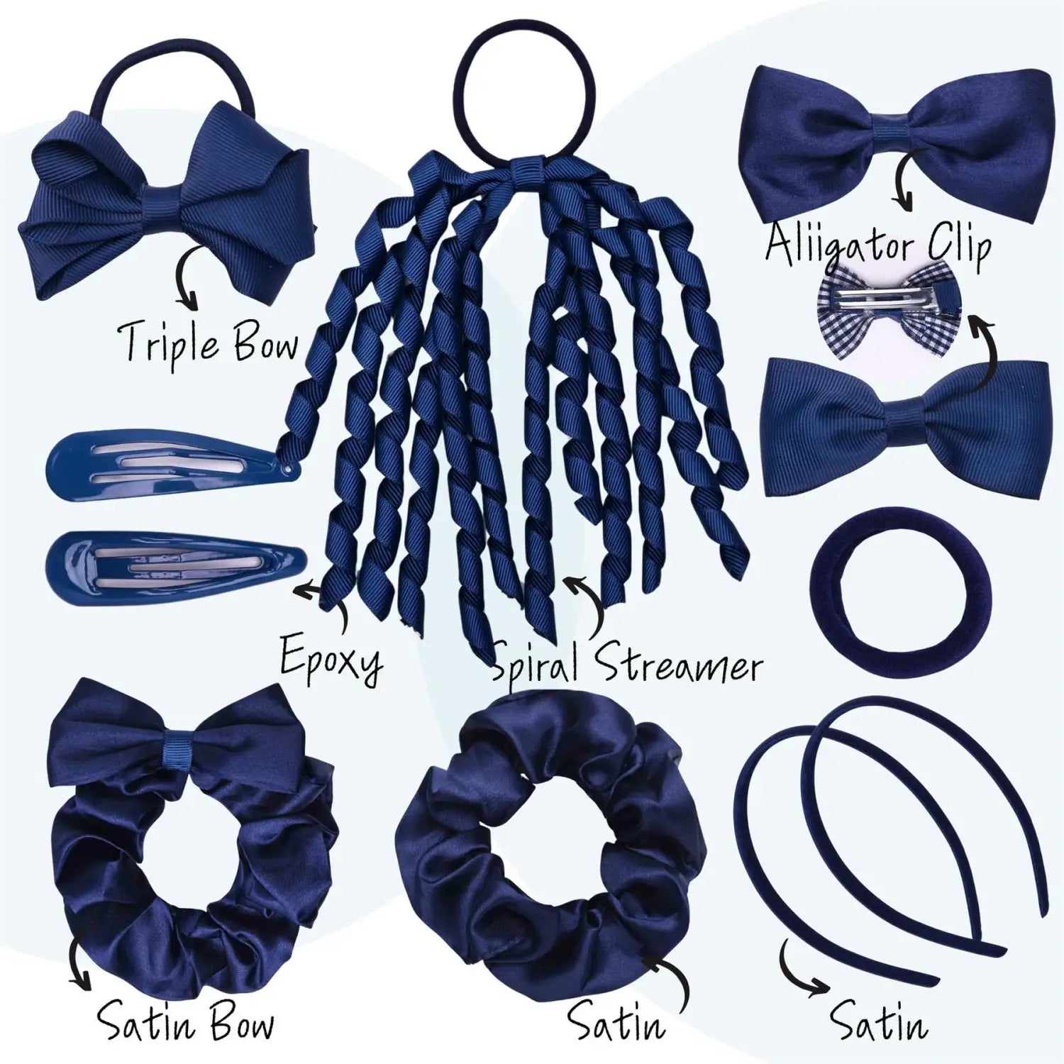 School Girl Plain Hair Accessories Set, 23pcs for a secure hold with variety and snood