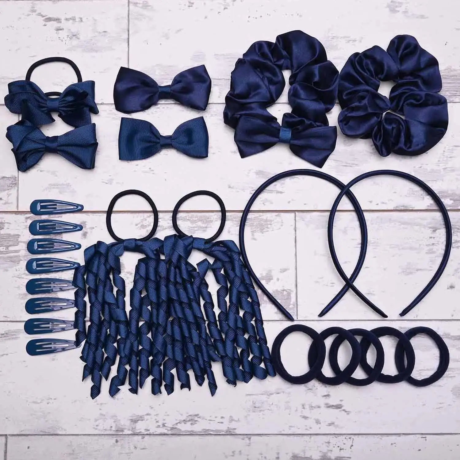 Navy blue hair bows & clips in School Girl Plain Hair Accessories Set, 23pcs for secure hold