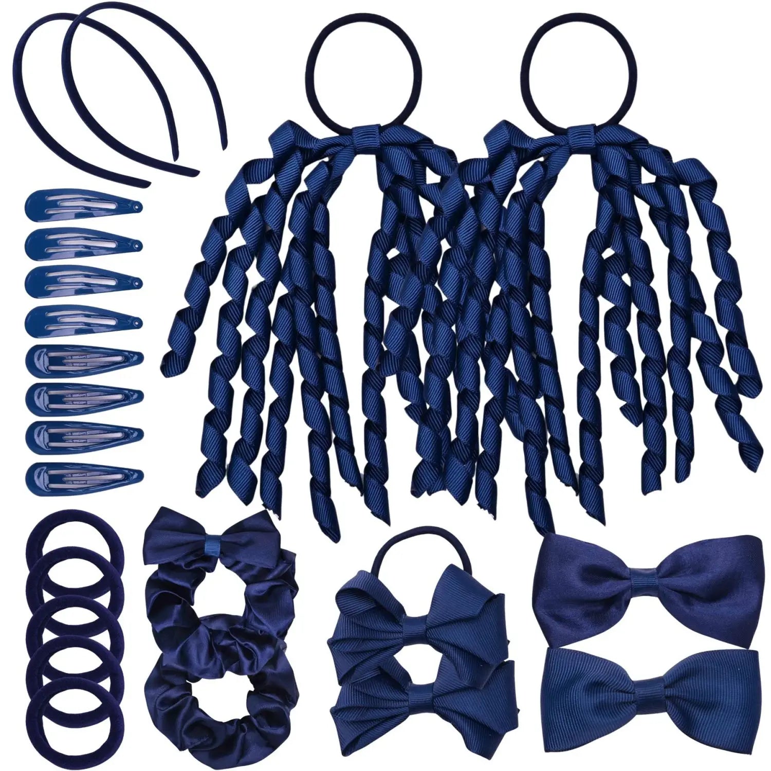 School Girl Plain Hair Accessories Set, 23pcs for a secure hold featuring blue hair ties and clips