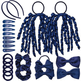 School Girl Plain Hair Accessories Set, 23pcs for a secure hold featuring blue hair ties and clips