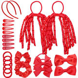 Red satin hair bows with clips from School Girl Hair Accessories Set for a secure hold