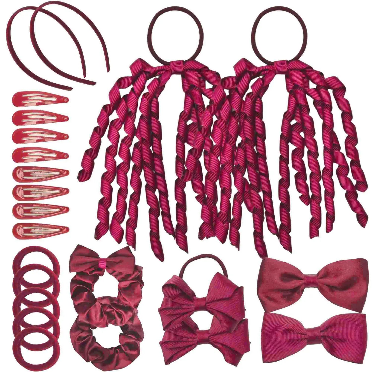 School Girl Plain Hair Accessories Set - Burgundy - Hair Accessory Set