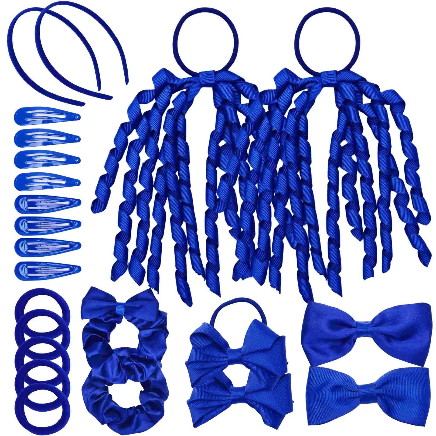 School Girl Plain Hair Accessories Set - Royal Blue - Hair Accessory Set