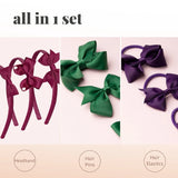 School Hair Accessories Set with Bow Alice Bands Alligator Clips & Elastics - Hair Accessory Set