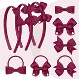 School Hair Accessories Set with Bow Alice Bands Alligator Clips & Elastics - Hair Accessory Set