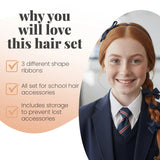 School Hair Accessories Set with Bow Alice Bands Alligator Clips & Elastics - Hair Accessory Set