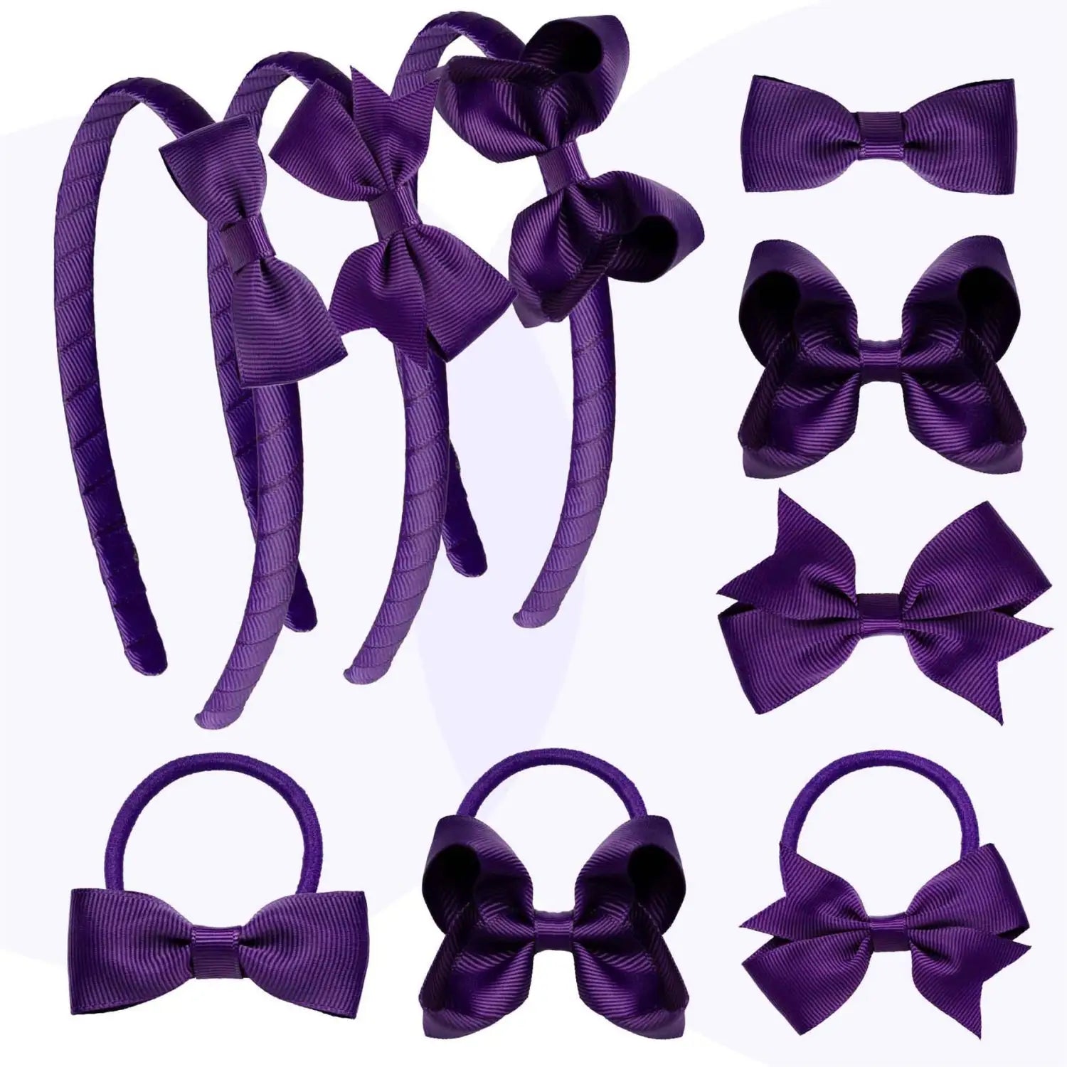 School Hair Accessories Set with Bow Alice Bands Alligator Clips & Elastics - Hair Accessory Set