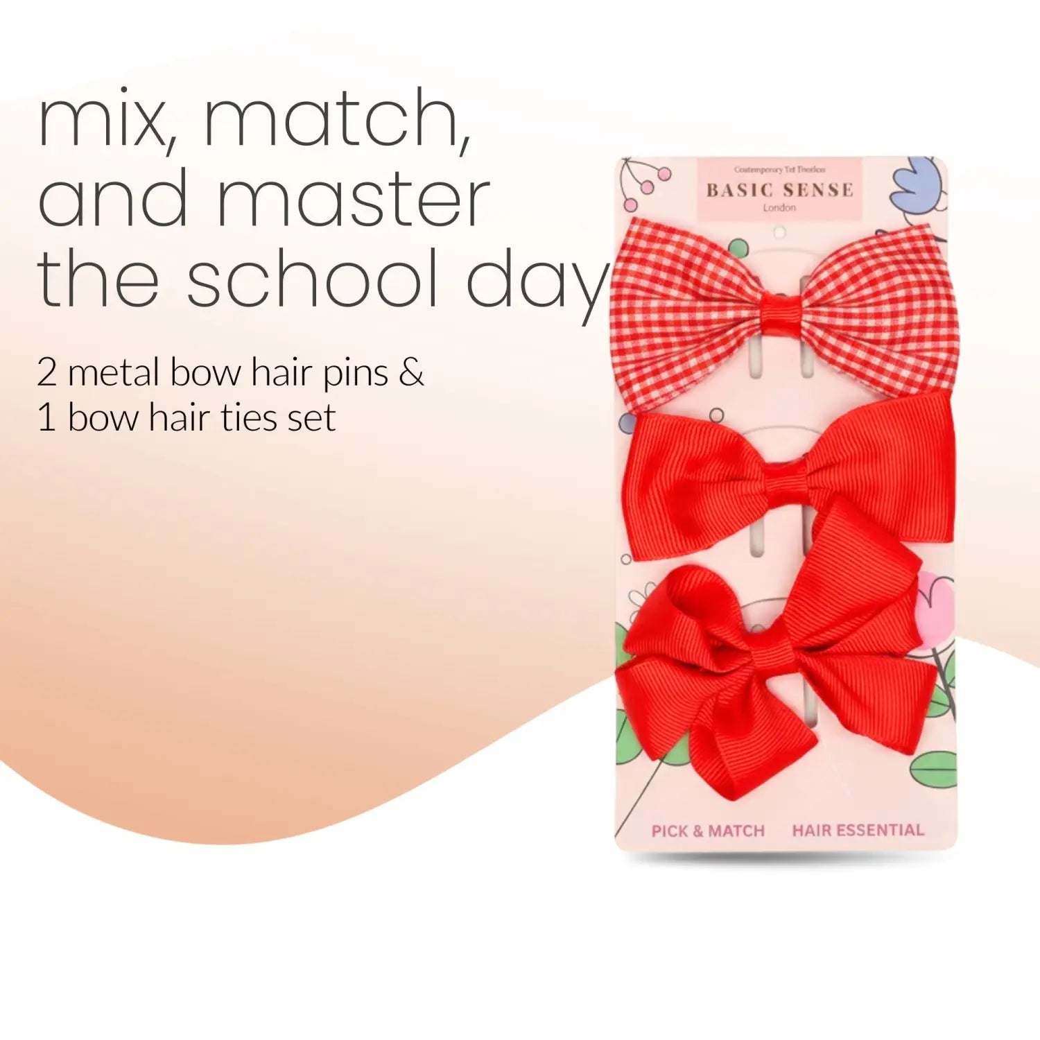 School Hair Bow Clips and Gingham Elastic Set for Girls - Hair Accessory Set