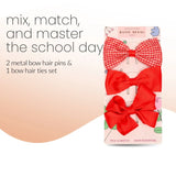 School Hair Bow Clips and Gingham Elastic Set for Girls - Hair Accessory Set