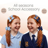 School Hair Bow Clips and Gingham Elastic Set for Girls - Hair Accessory Set