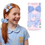 School Hair Bow Clips and Gingham Elastic Set for Girls - Mid Blue - Hair Accessory Set