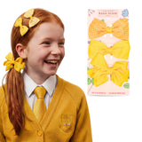School Hair Bow Clips and Gingham Elastic Set for Girls - Yellow - Hair Accessory Set