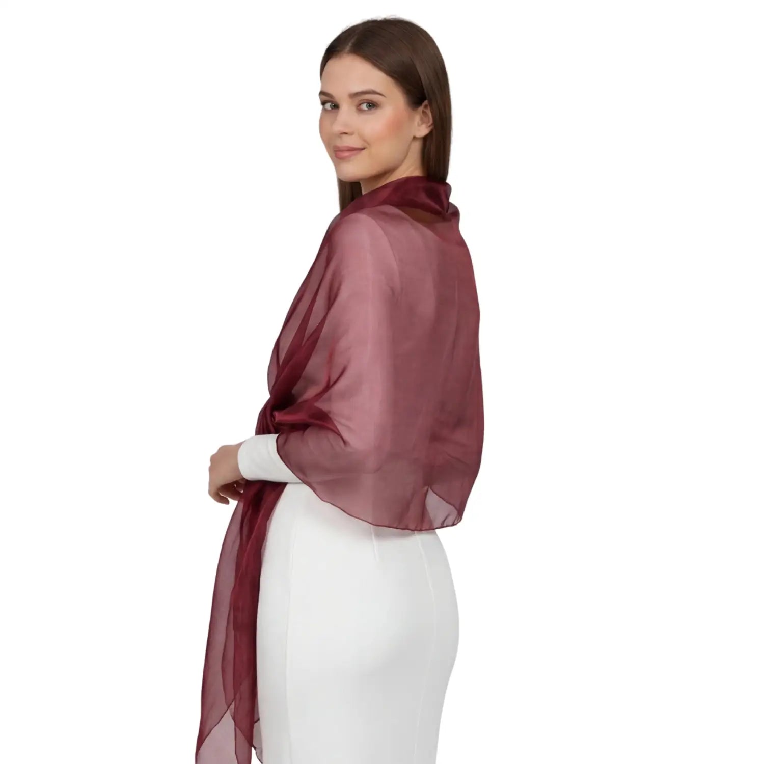 Sheer Shimmer Evening Lightweight Stole - Burgundy - Shawls & Wraps