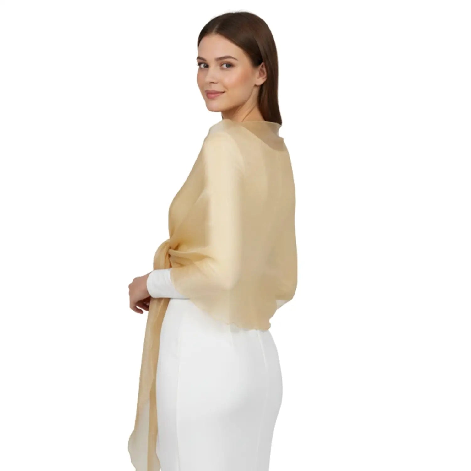 Sheer Shimmer Evening Lightweight Stole - Champagne Gold - Shawls & Wraps