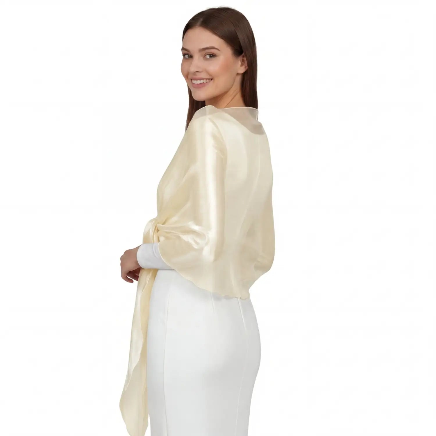 Sheer Shimmer Evening Lightweight Stole - Ivory - Shawls & Wraps