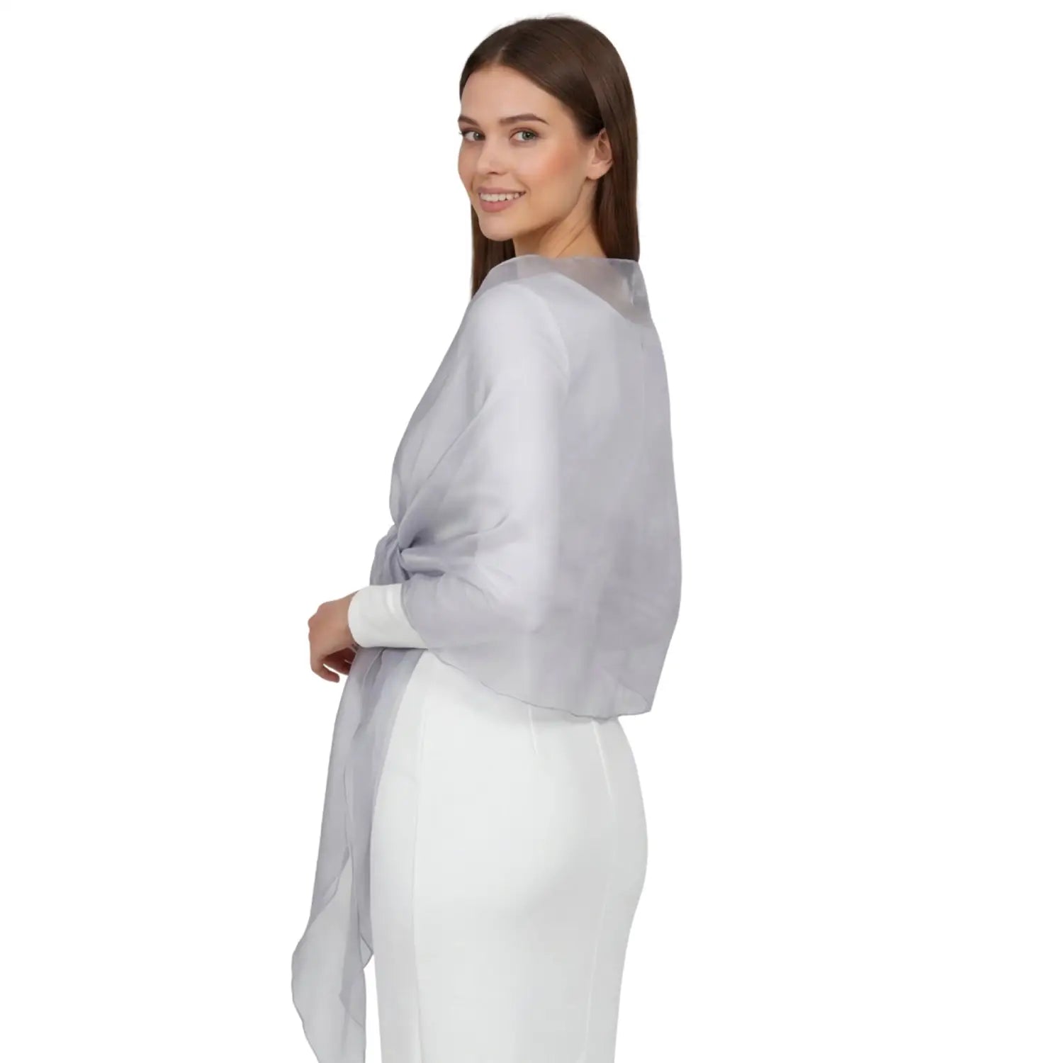 Sheer Shimmer Evening Lightweight Stole - Light Silver - Shawls & Wraps