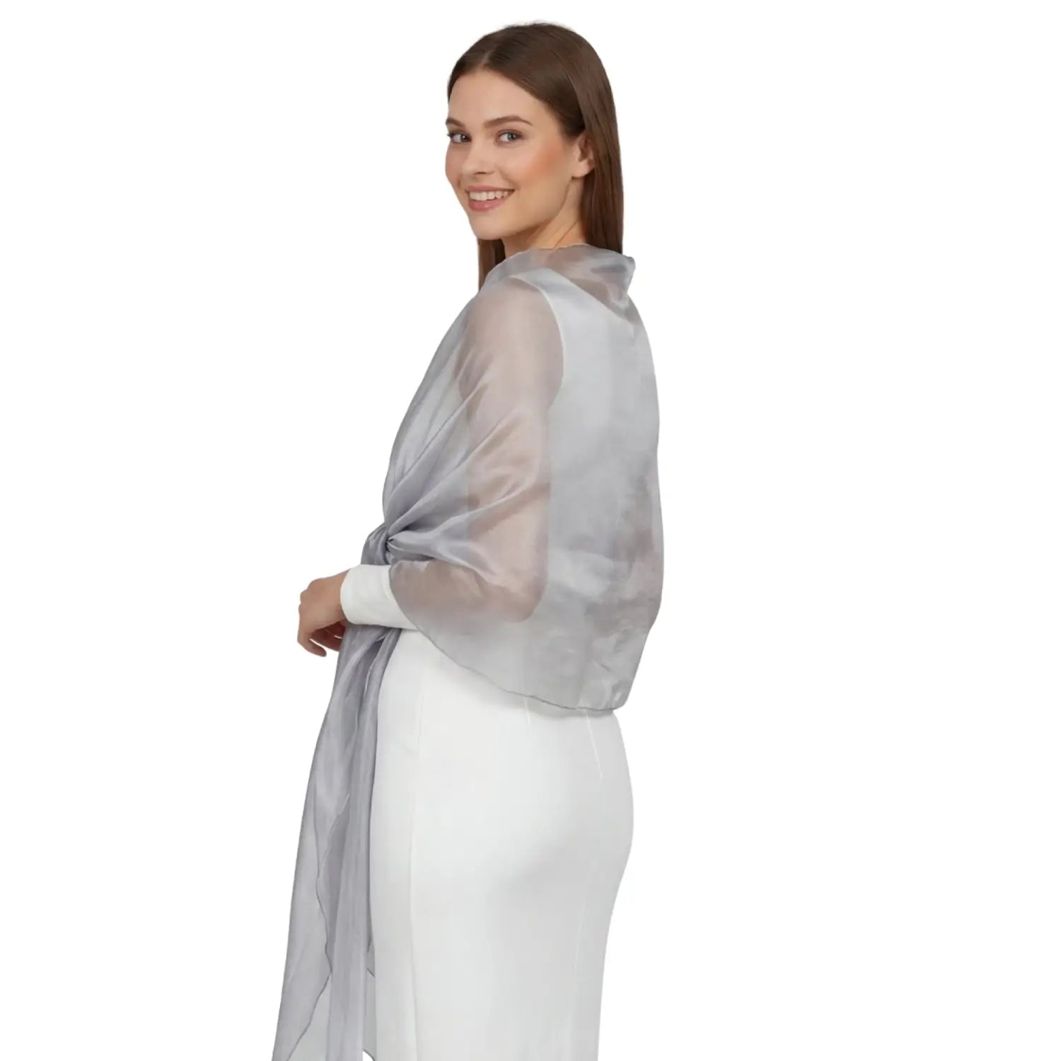 Sheer Shimmer Evening Lightweight Stole - Silver Grey - Shawls & Wraps