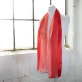 Red and white satin stripe scarf on mannequin - Shimmer Stripe Satin Scarf | Two-Tone Colors