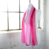 Shimmer Stripe Satin Scarf in Two-Tone Pink and White displayed on mannequin