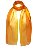 Yellow satin stripe scarf on white background.