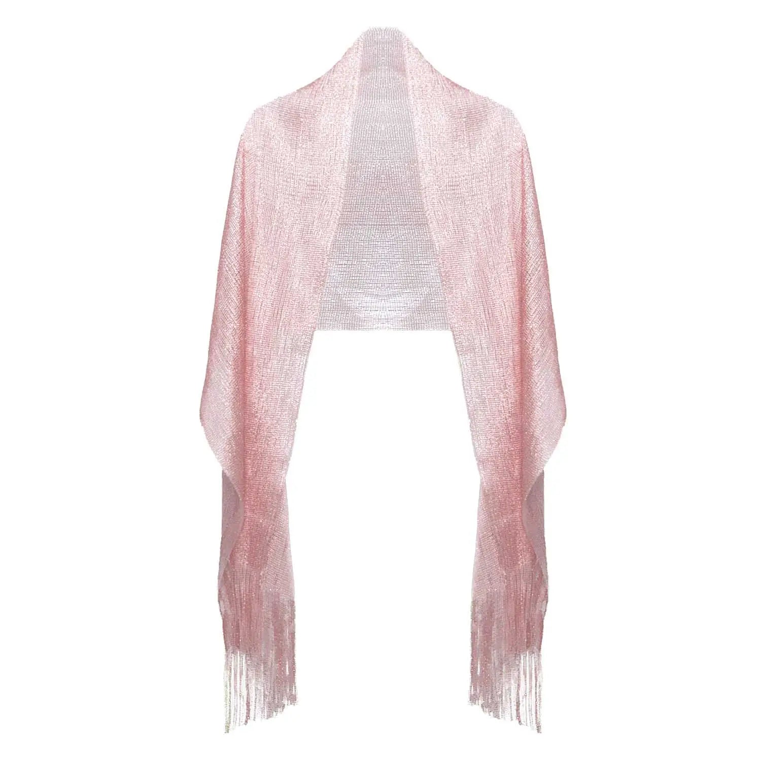Shimmering Lurex Scarf Fishnet Evening Shawl Scarves - Baby Pink - Shawls & Wraps