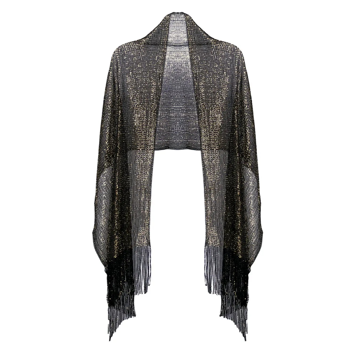 Shimmering Lurex Scarf Fishnet Evening Shawl Scarves - Black Gold Lurex - Shawls & Wraps
