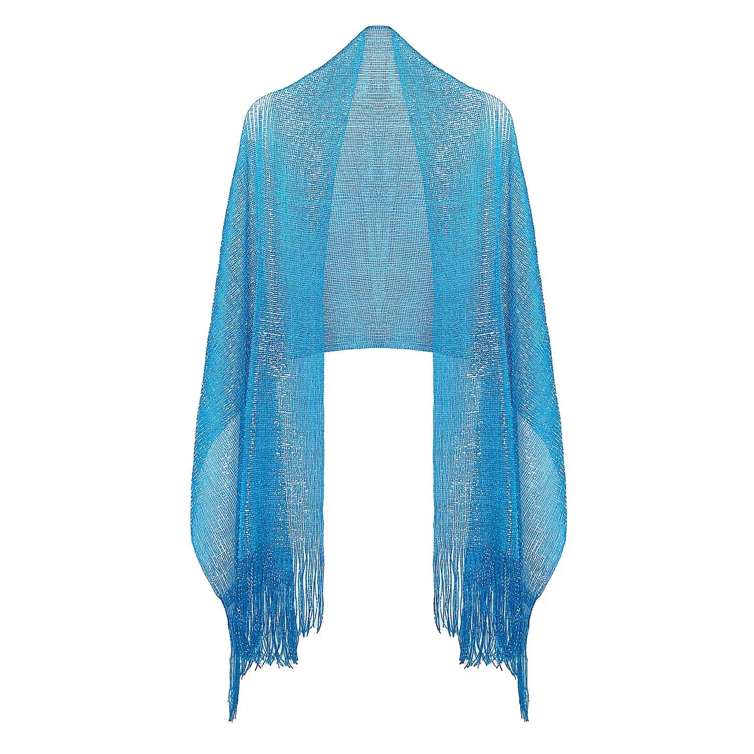 Shimmering Lurex Scarf Fishnet Evening Shawl Scarves - Blue - Shawls & Wraps
