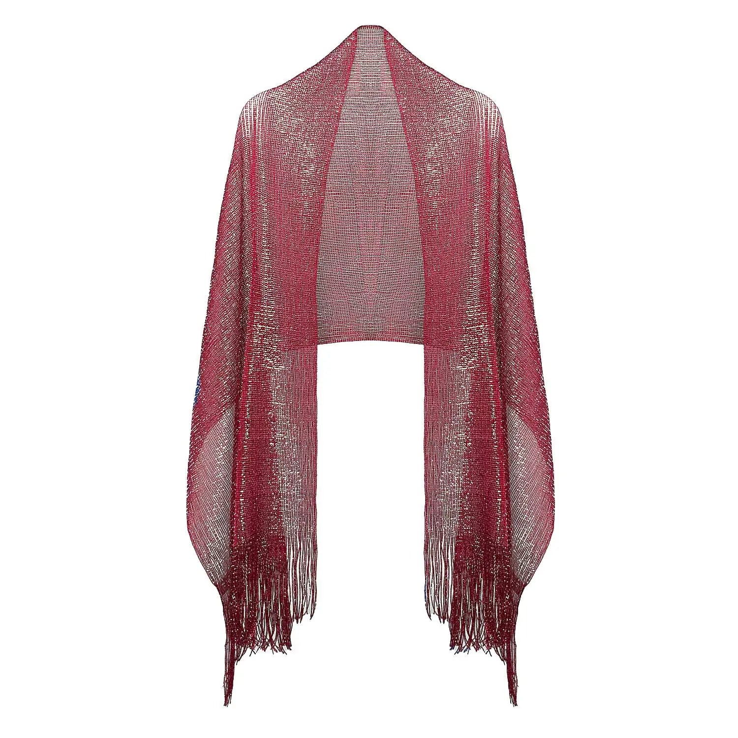 Shimmering Lurex Scarf Fishnet Evening Shawl Scarves - Burgundy - Shawls & Wraps
