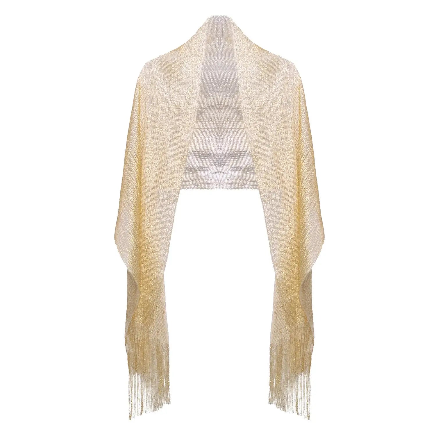 Shimmering Lurex Scarf Fishnet Evening Shawl Scarves - Gold - Shawls & Wraps
