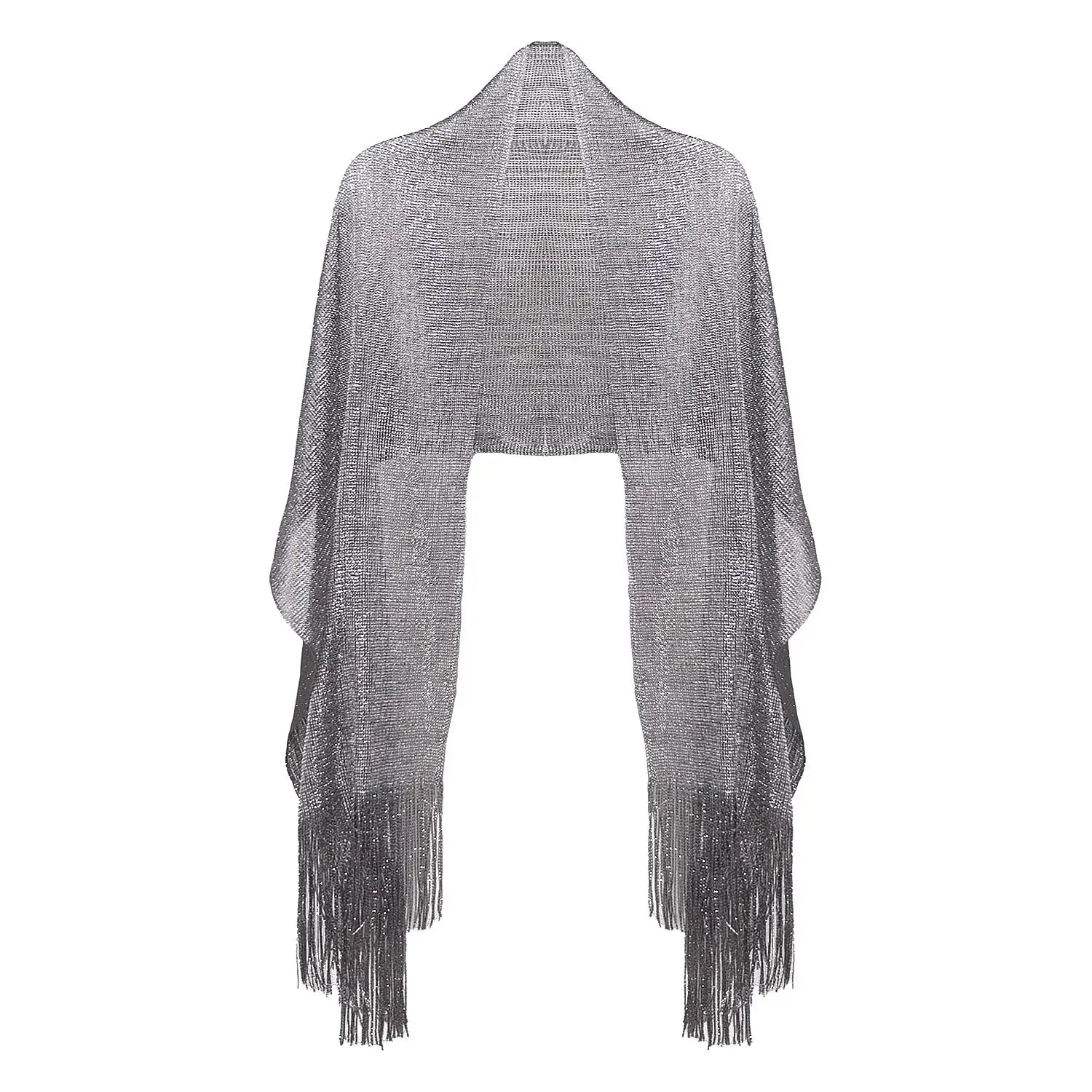 Shimmering Lurex Scarf Fishnet Evening Shawl Scarves - Grey - Shawls & Wraps