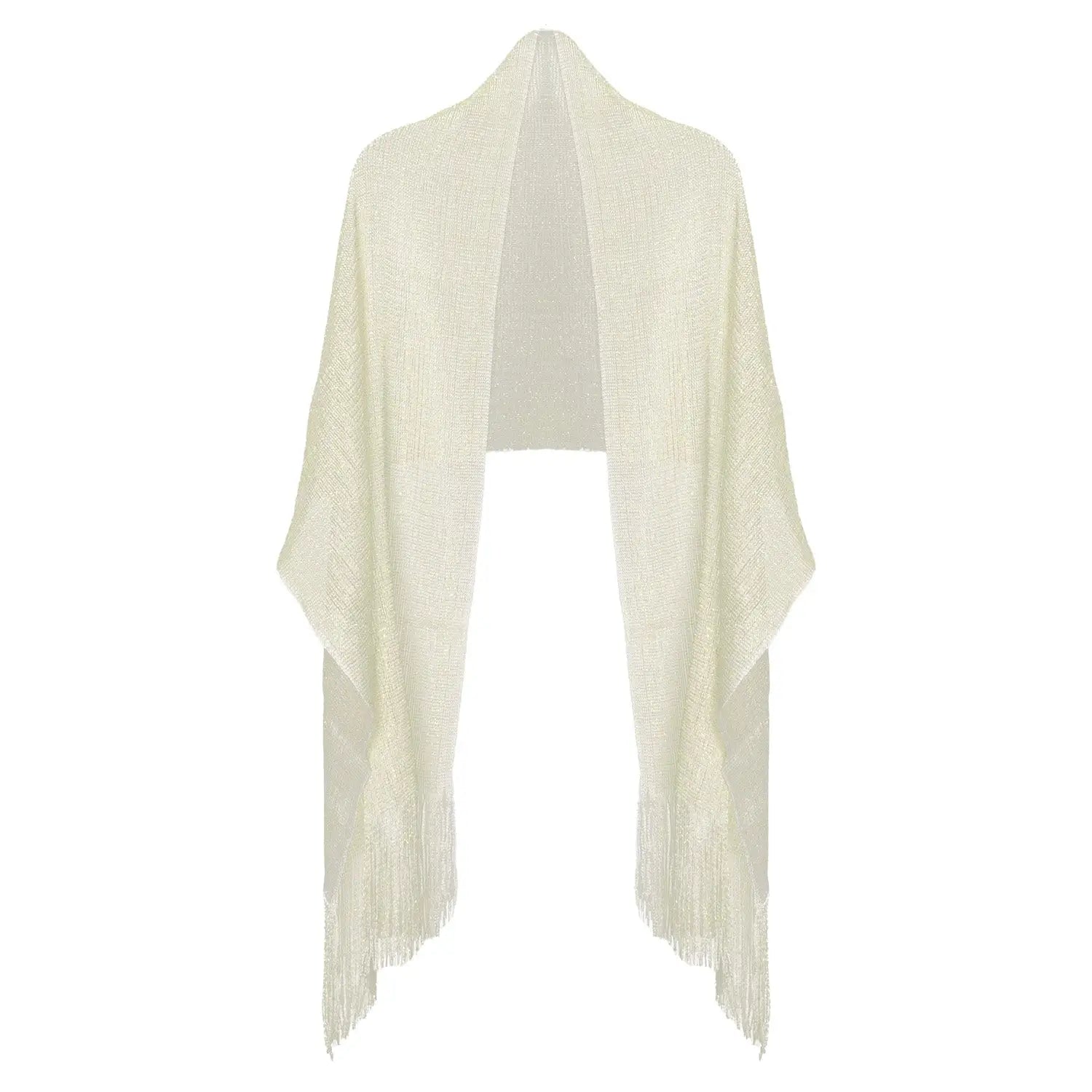 Shimmering Lurex Scarf Fishnet Evening Shawl Scarves - Ivory - Shawls & Wraps