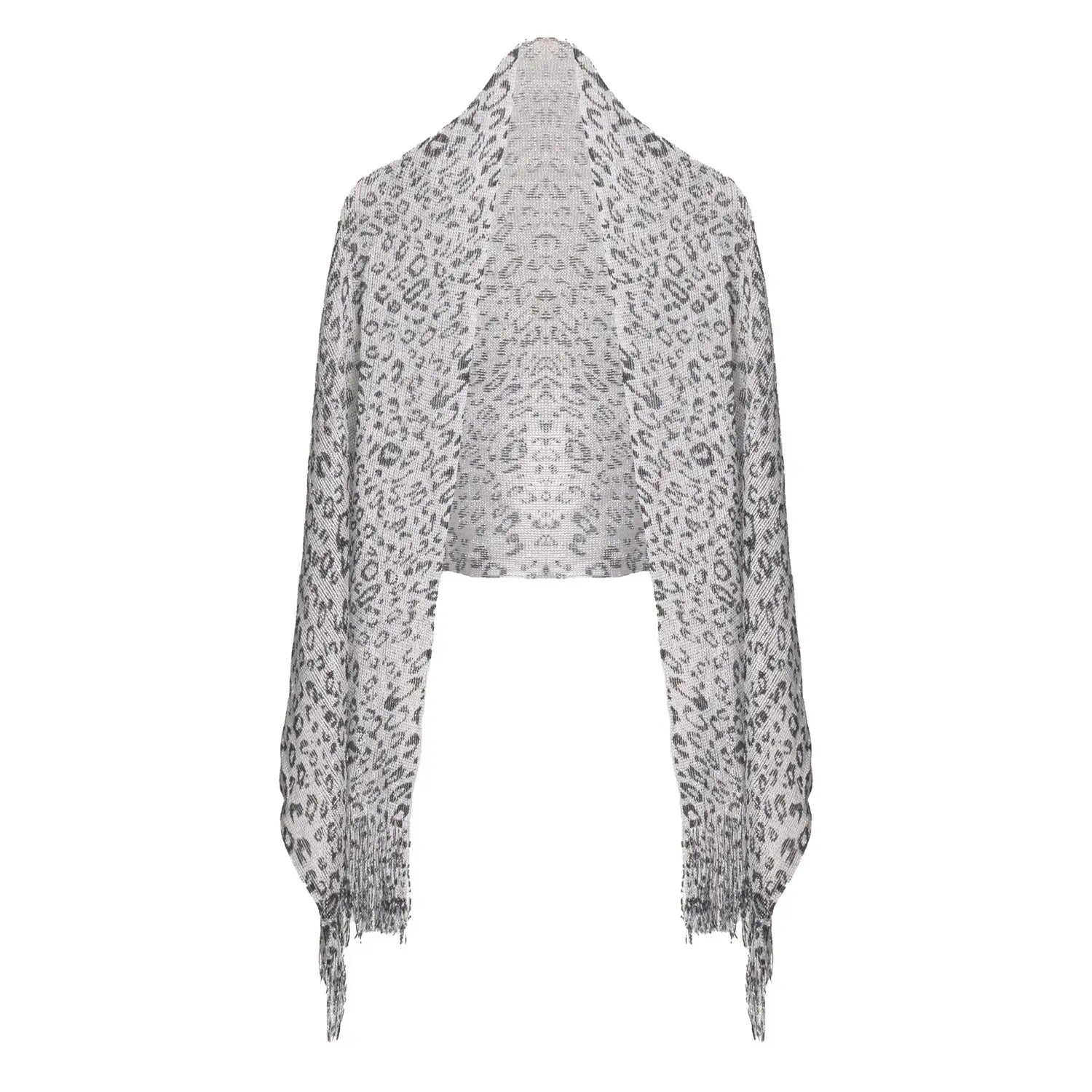 Shimmering Lurex Scarf Fishnet Evening Shawl Scarves - Leopard Grey - Shawls & Wraps