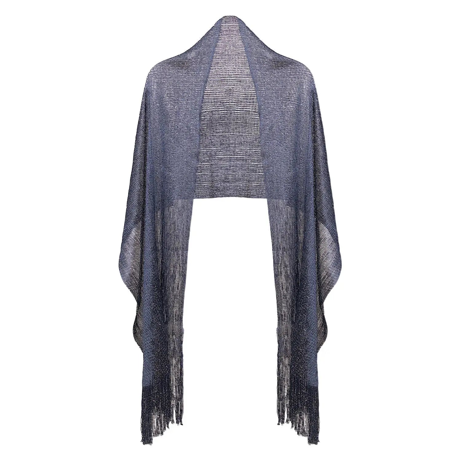 Shimmering Lurex Scarf Fishnet Evening Shawl Scarves - Navy - Shawls & Wraps