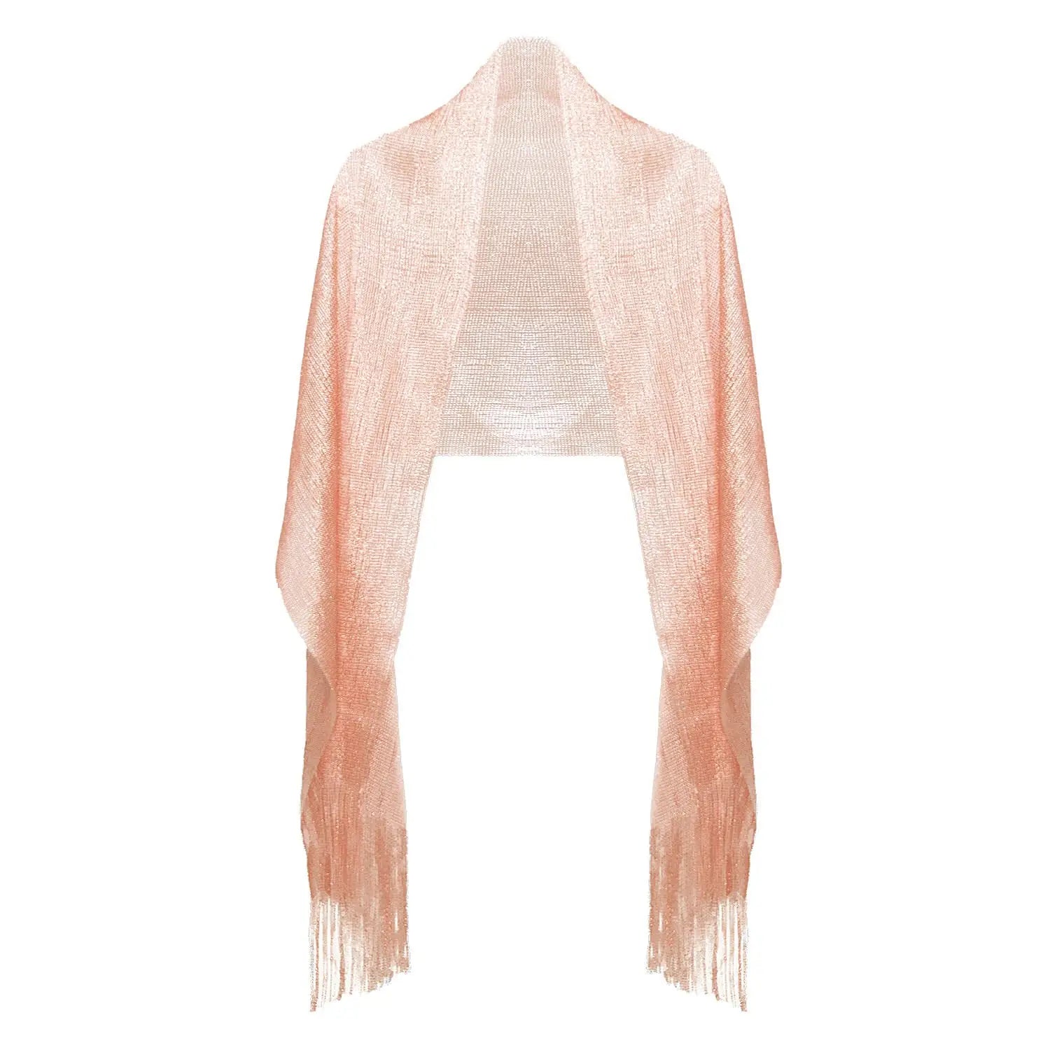 Shimmering Lurex Scarf Fishnet Evening Shawl Scarves - Peach - Shawls & Wraps