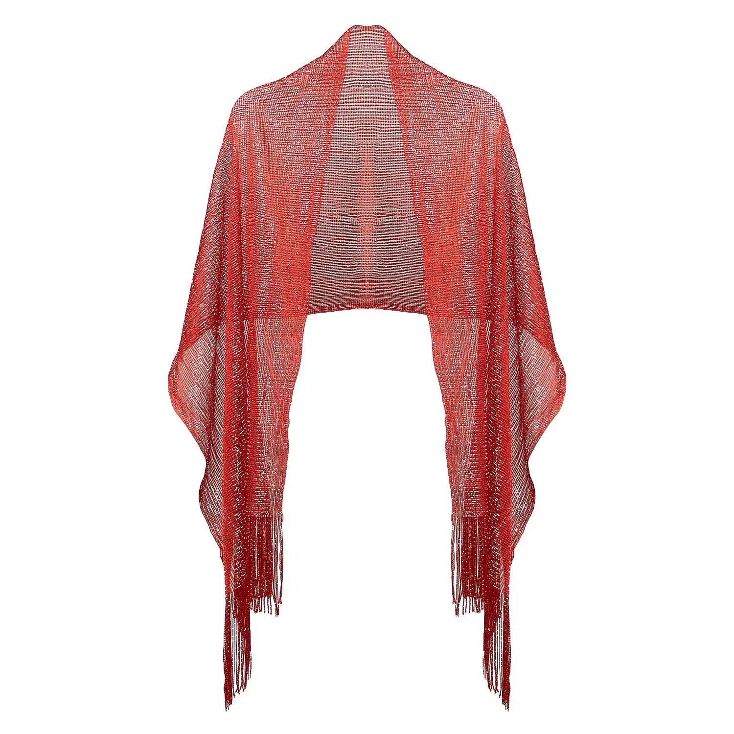Shimmering Lurex Scarf Fishnet Evening Shawl Scarves - Red - Shawls & Wraps