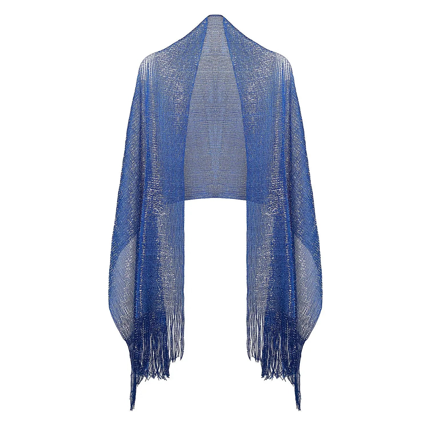 Shimmering Lurex Scarf Fishnet Evening Shawl Scarves - Royal Blue - Shawls & Wraps