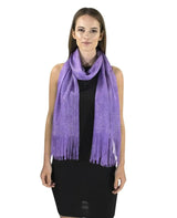Woman wearing a shimmering lurex scarf from Shimmering Lurex Scarf Fishnet Evening Shawl Scarves.