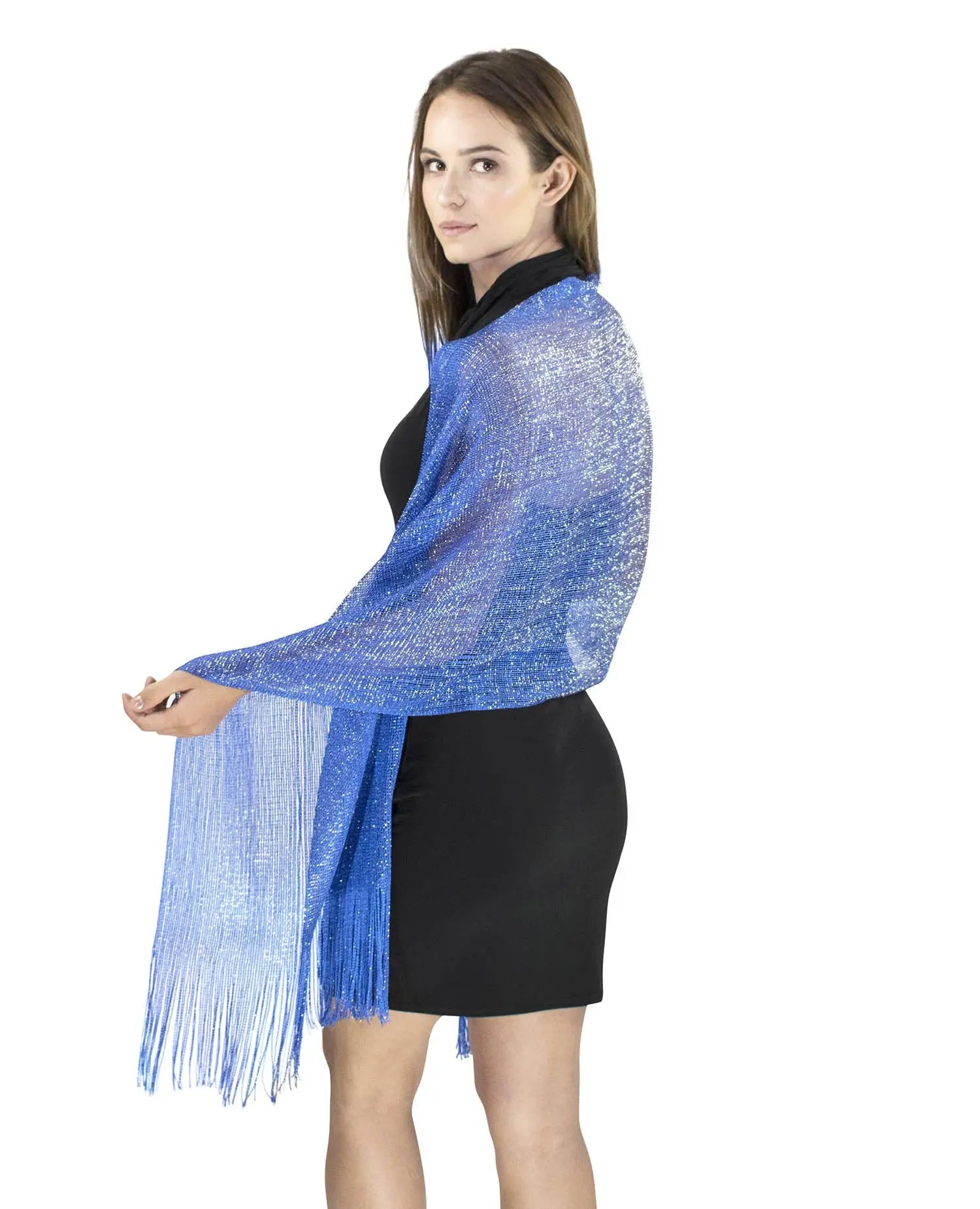 Lurex fishnet evening scarf in blue.