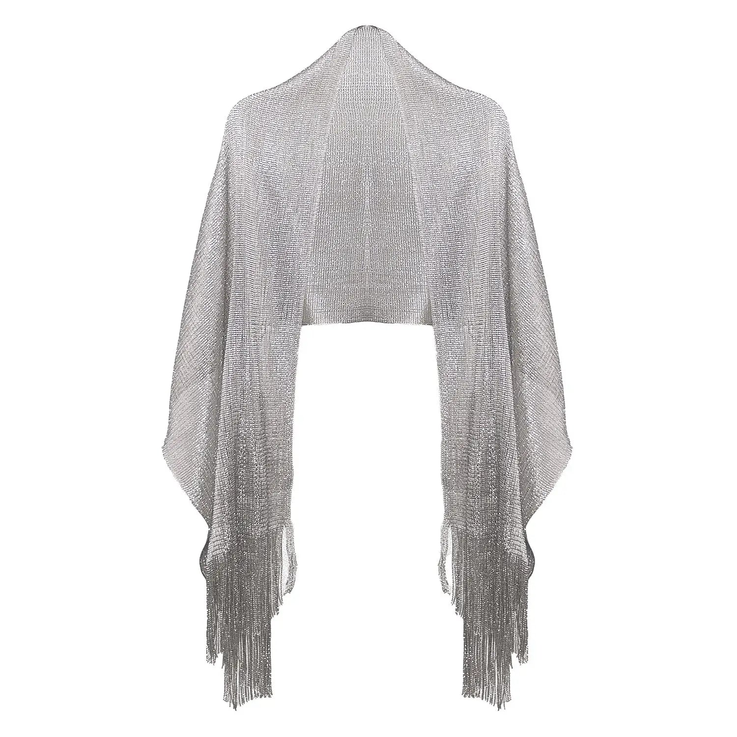 Shimmering Lurex Scarf Fishnet Evening Shawl Scarves - Silver - Shawls & Wraps
