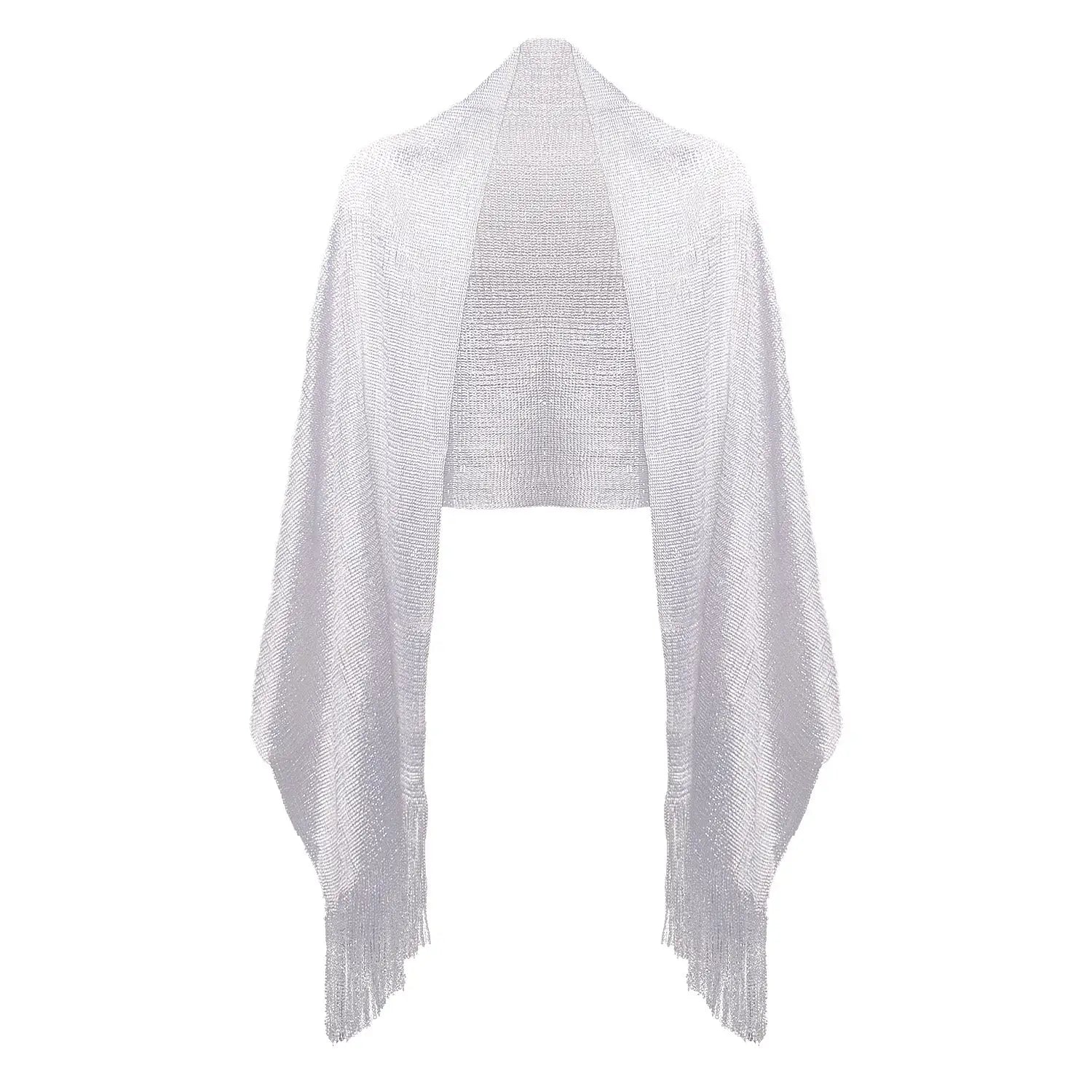 Shimmering Lurex Scarf Fishnet Evening Shawl Scarves - White Silver - Shawls & Wraps