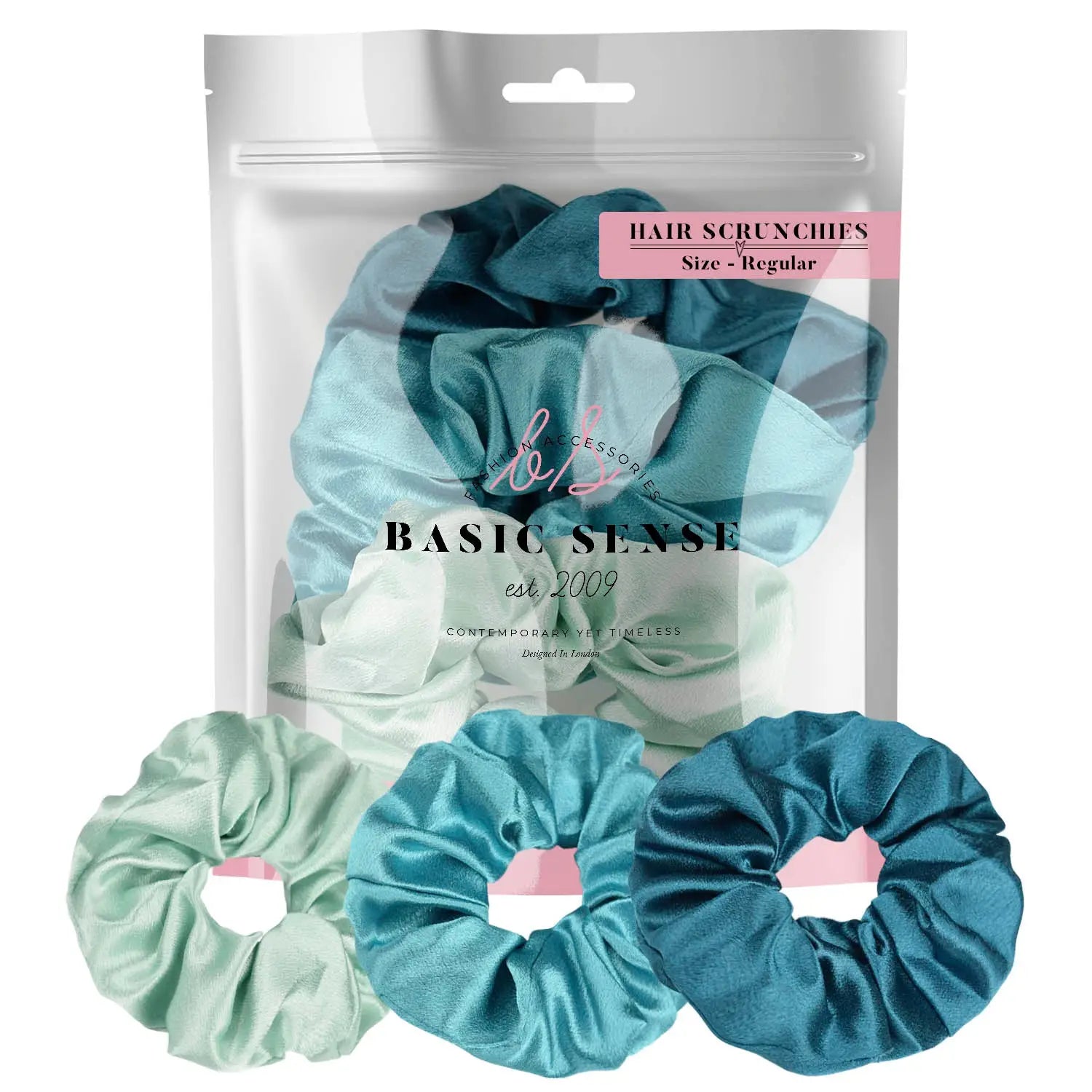Luxurious multipack of 3 shimmering soft satin hair scrunchies