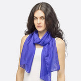 Woman wearing blue pure silk lightweight scarf’s product, Silk Scarf Lightweight 100% Pure Silk Scarves for Unisex.