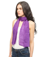 Woman wearing pure silk lightweight purple scarf from Silk Scarf Unisex collection