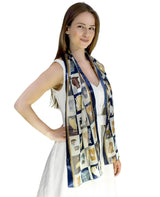 Silky Satin Cat Print Novelty Neck Scarf - Woman wearing a stylish patterned scarf