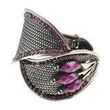 Silver bangle bracelet with purple stone statement beads
