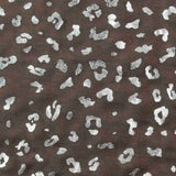 Silver foil leopard print large scarf on brown background with white hearts