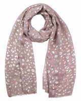 Pink heart scarf with silver foil leopard print.