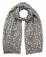 Grey scarf with silver foil leopard print